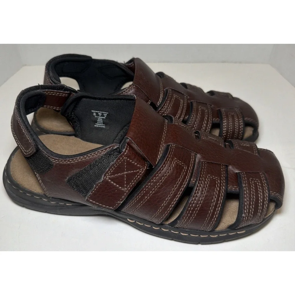 Thom McAn Sandals Mens 12M Keifer Fisherman Brown Leather Closed Toe Comfort